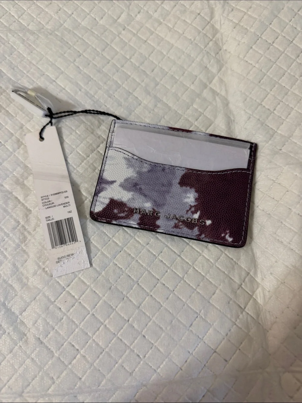 Marc Jacobs Patent Marbled Card Case in Plum and White